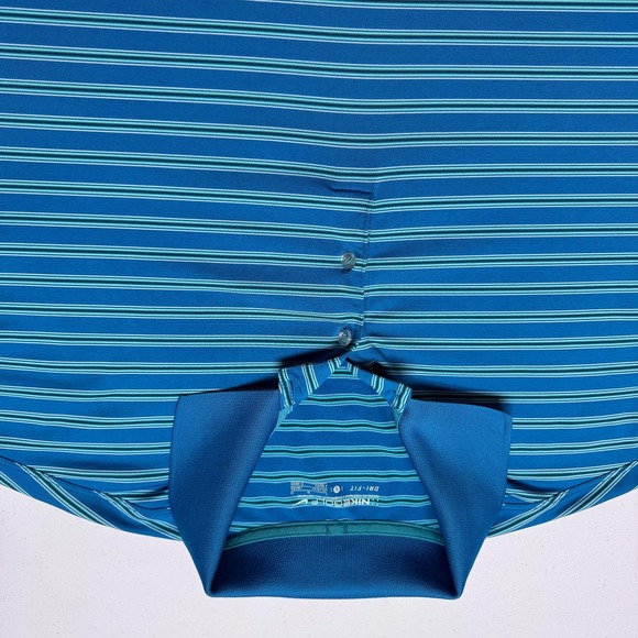 Nike Golf Polo Shirt Mens Large Blue Striped Dri-FIT Stretch Performance Swoosh - Picture 9 of 12